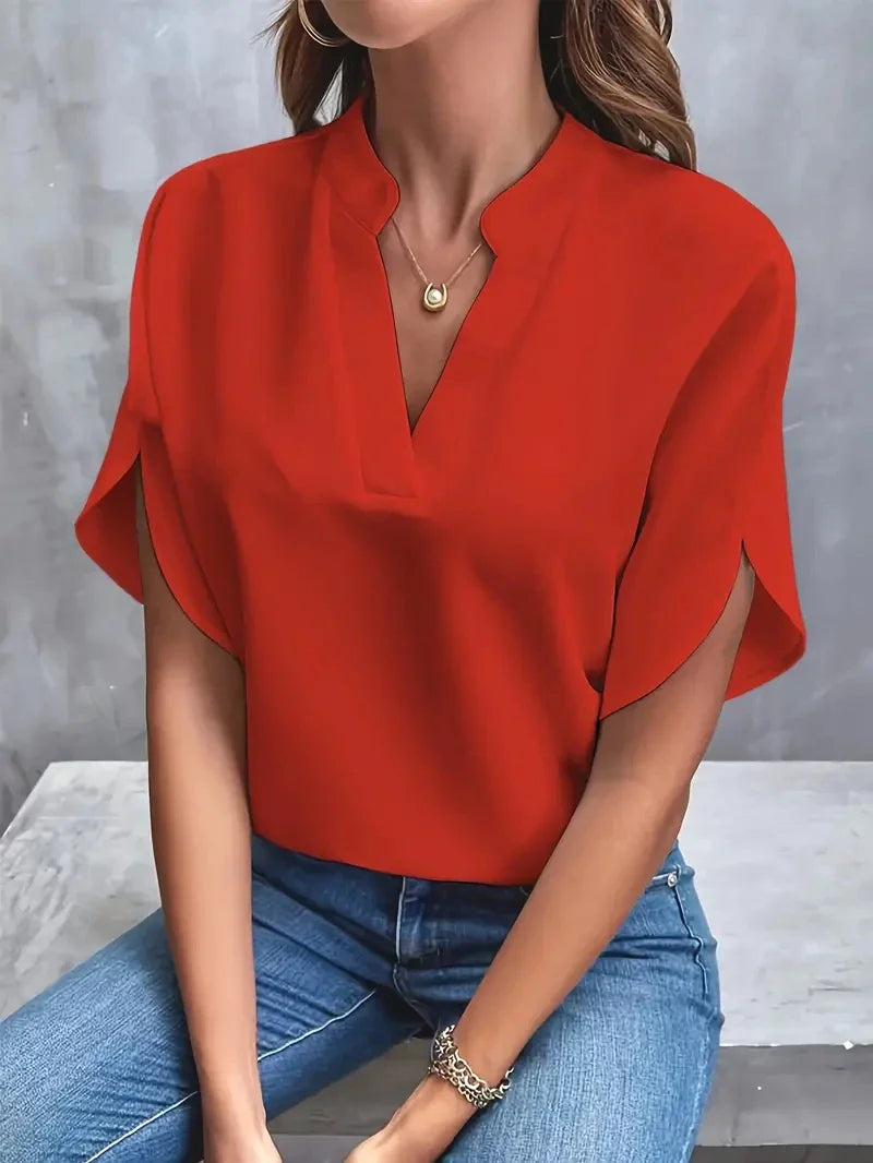 Blusa Feminina Social com Decote V e Manga Elegante - Letícia