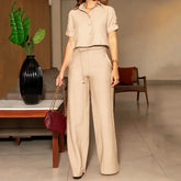 Conjunto Feminino Casual Camisa Cropped e Calça Pantalona