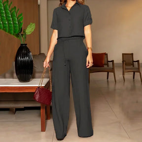 Conjunto Feminino Casual Camisa Cropped e Calça Pantalona